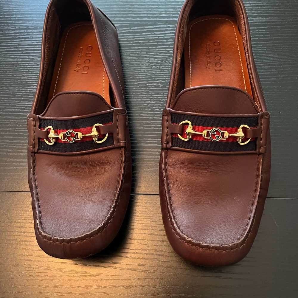 Gucci Dark Brown Leather Slip-On Loafers